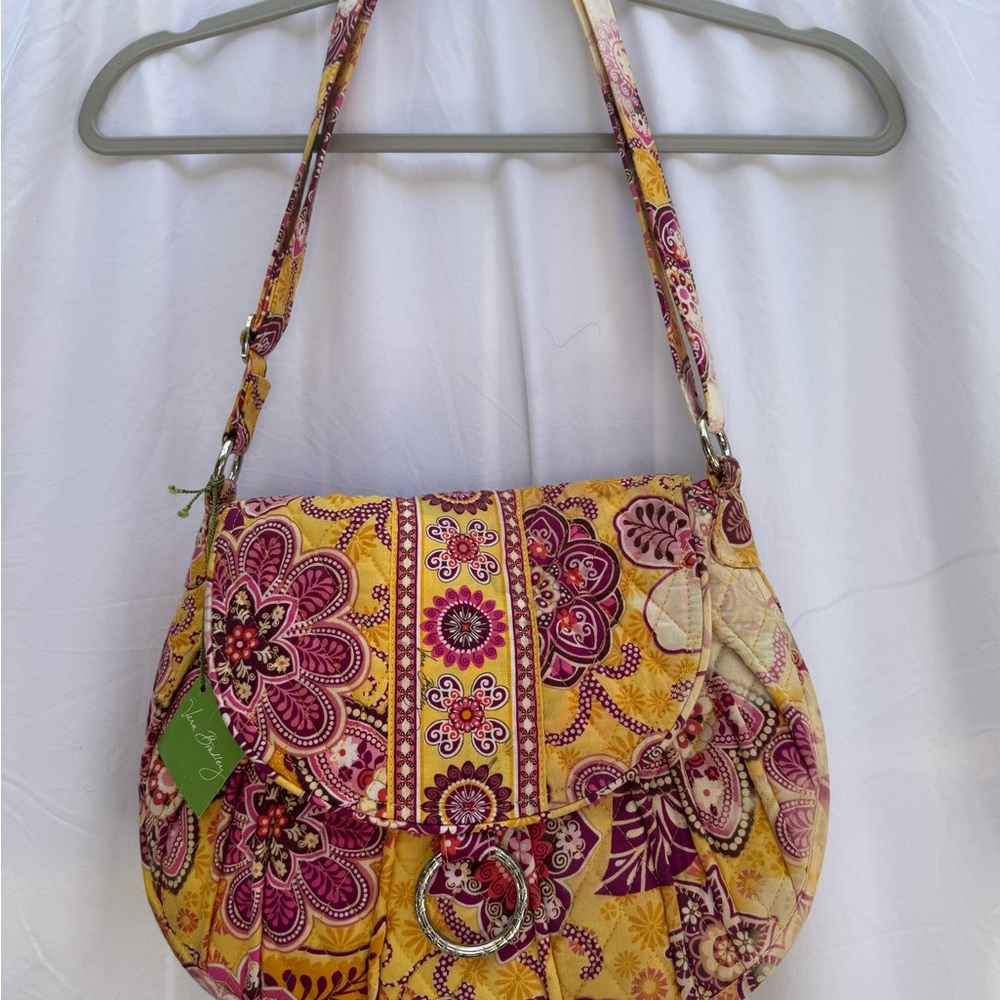 Vera Bradley Yellow and Pink Shoulder Bag with Quilted Design